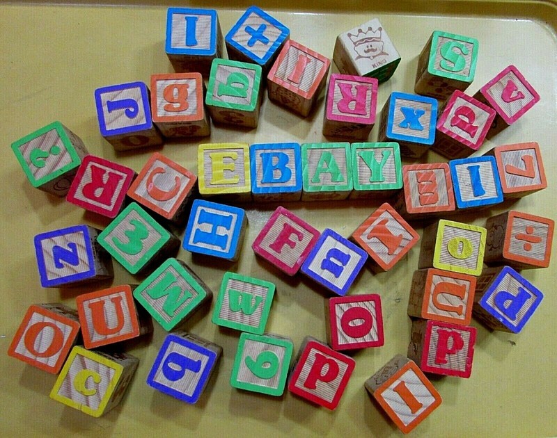 Group 4+ lbs Vintage 1980's 1-3/4" Square Cube Alphabet Number Toy Wood Blocks