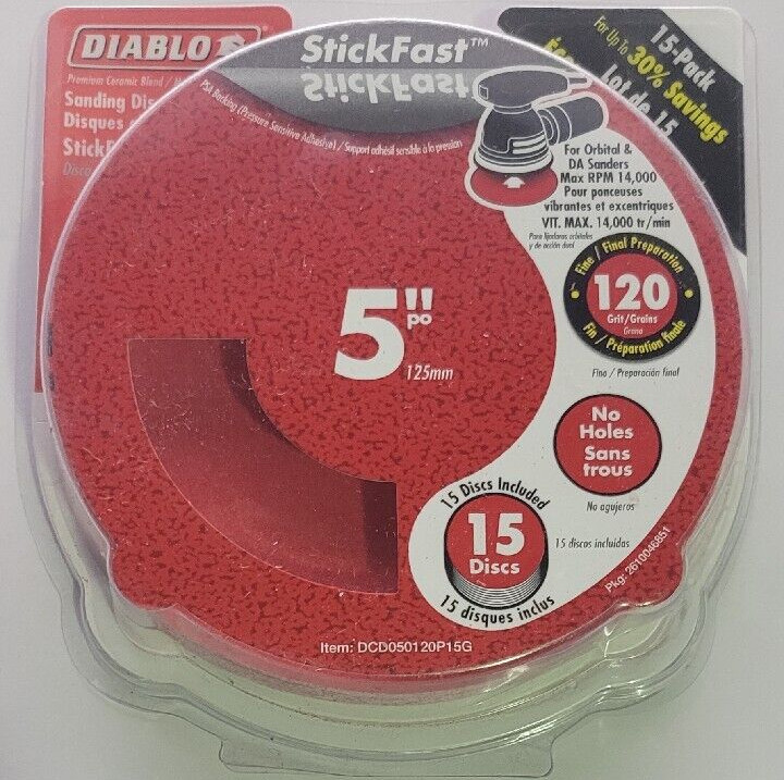 DIABLO 5 in. 120-Grit PSA No Hole Sandpaper (15-Pack) Model #  DCD050120P15G