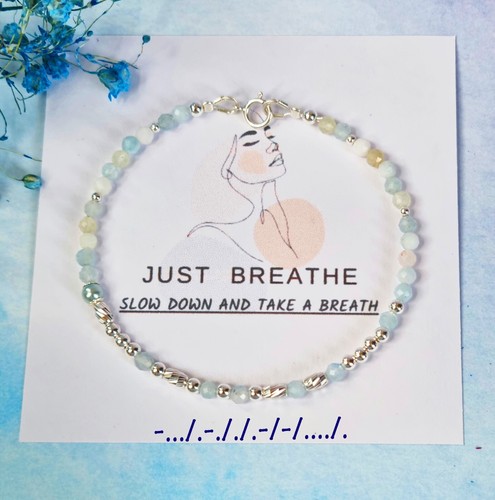 925 Sterling Silver Anxiety Bracelet motivation Morse Message BREATHE - Picture 7 of 7