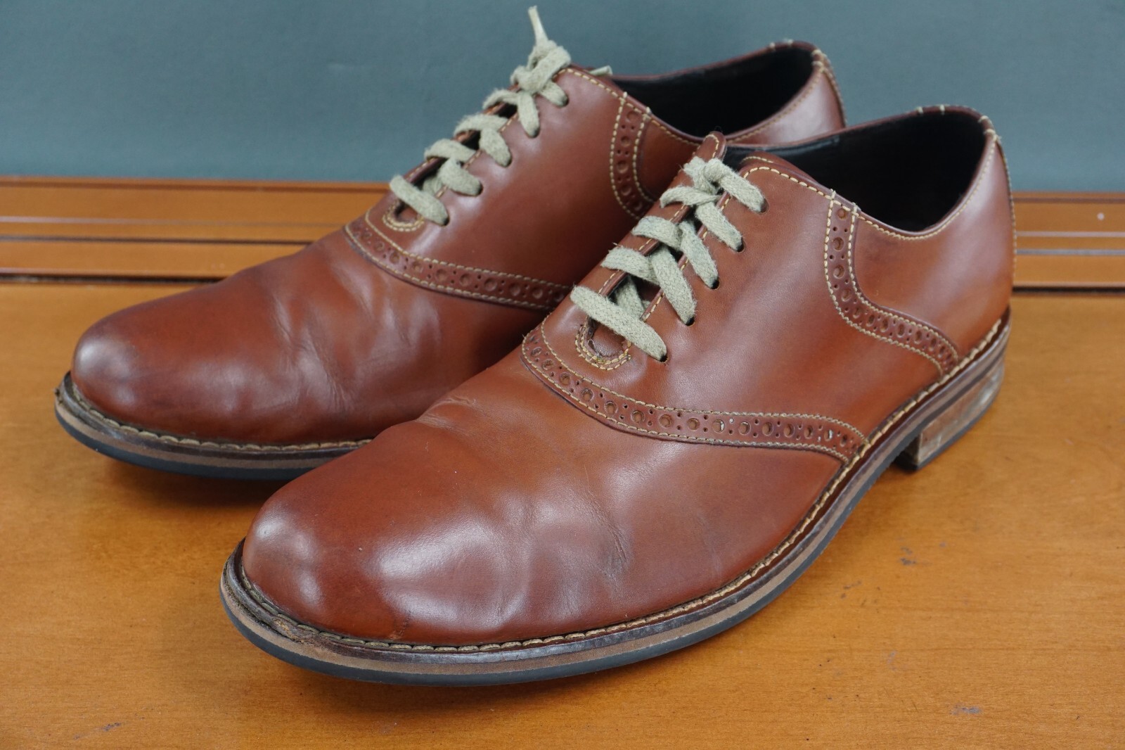 SAOLA Scarpa uomo Cole Haan Drake taglia 9 5 pelle marrone punta liscia Oxford abito stringato