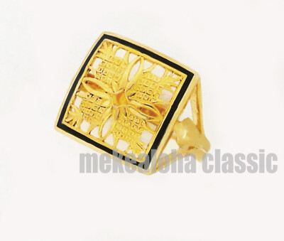 15 mm AUSSCHNITT STEPPRING #5 14K Gold Hawaii Ananas Muster SCHWARZER RAND