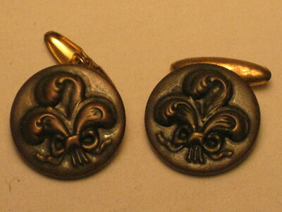 vintage antique ? cuff links cufflinks Fluer De Lir copper brass ? 