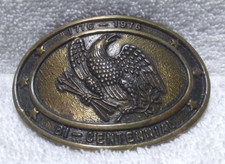 1776-1976 BI-Centennial Gold Belt Buckle Center Eagle Stars On Edge Great VTG