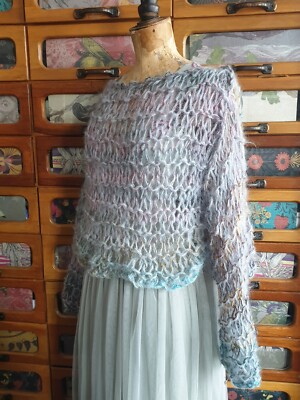 UK Designer Wolle & Mohair Mix Strick Grobstrick Cropped Pullover 14/16