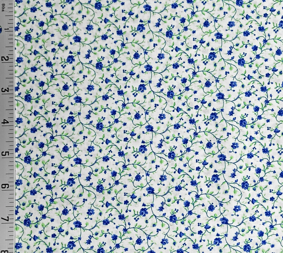 野花白色蓝色玫瑰藤棉印花棉棉小花卉桑蒂 — 第 2/2 张图片