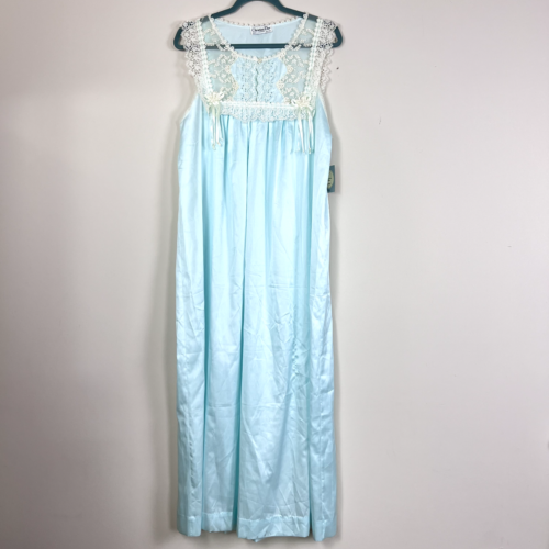 Vintage Christian Dior Nightgown Womens Medium Blue Lace Embroidered USA Union