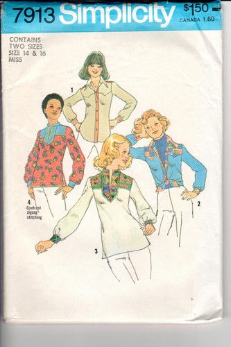 Vintage 1977 Simplicity 7913 Women's boho shirt or pullover Size 14-16 Miss - 第 1/2 張圖片