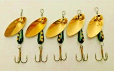 5 Fishgrub Spinners Powder Coat Black Body Gold Powder Coat Candy Gold Blade
