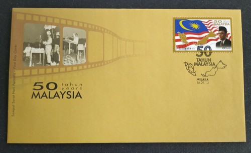 2013 Malaysia 50 Years Anniversary (Flag Map Prime Minister) Stamp FDC Melaka - Picture 3 of 7