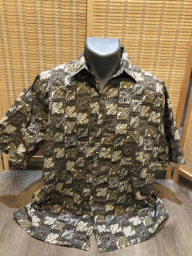 Cooke Street Hawaiian Button Up Vintage Shirt 100% Cotton Brown and Army Green M