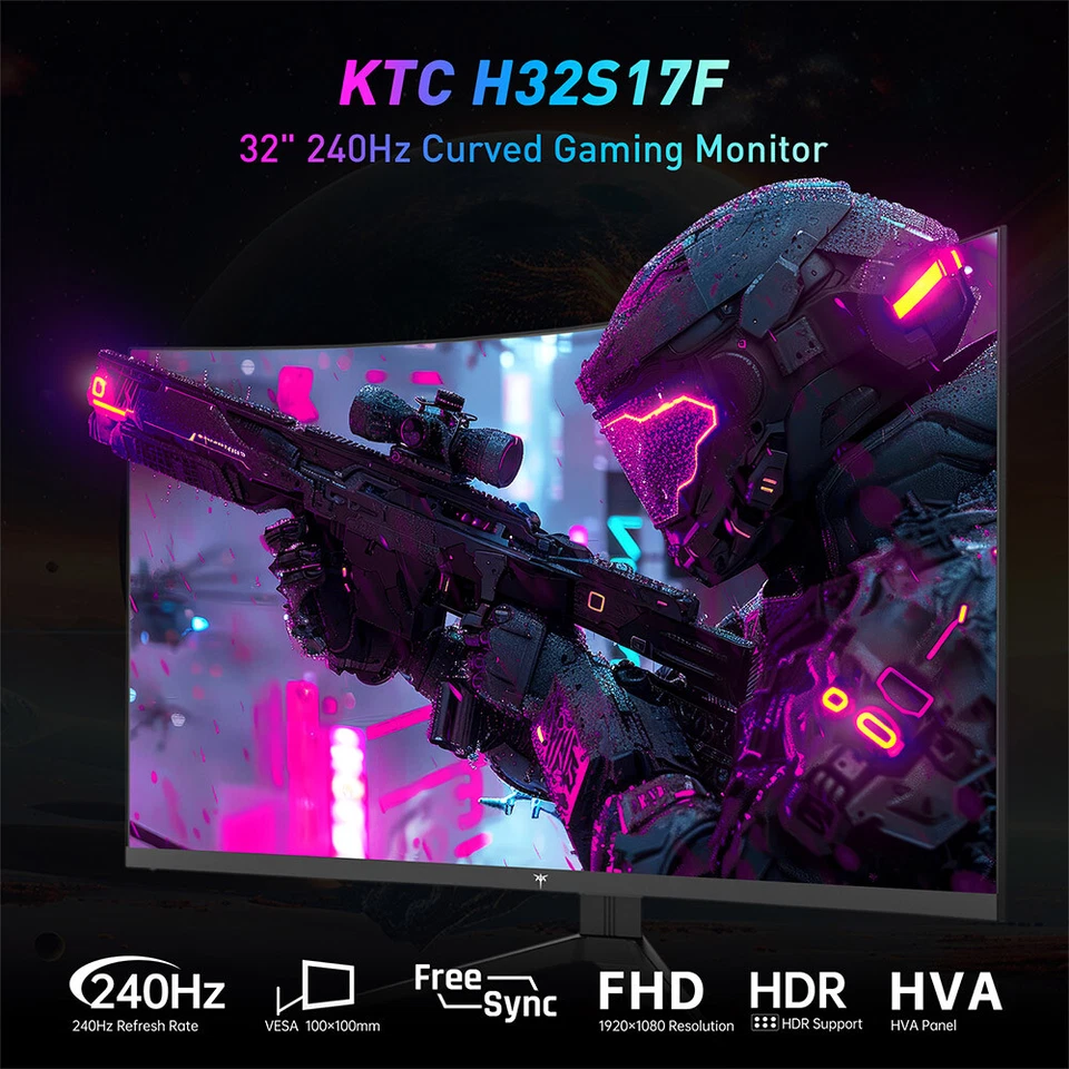 KTC H32S17F 32'' Curved Gaming Monitor, 240Hz Bildwiederholfrequenz, 125% sRGB - Bild 3 von 4
