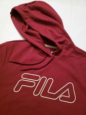 FILA Hoodie Sweatshirt Men's Size L 24X30 Logo Front Pullover Maroon Sporty A1