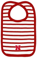 Nebraska Cornhuskers Striped Bib Newborn Baby 100% Cotton Zelcro Closure NEW