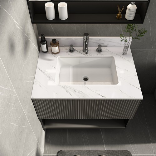 31 Inch Marble Vanity Top, White Vanity Top with Pre-drilled Faucet Holes, Bathr