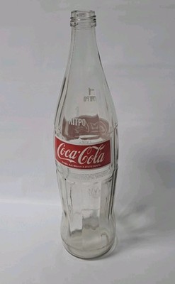 RARE VINTAGE GREEK COCA - COLA ONE LITRE EMPTY GLASS BOTTLE FROM 1977