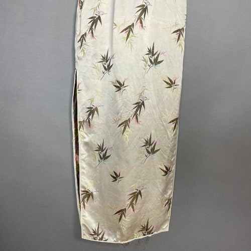 Cheongsam Qipao Dress Silk Cream Women Mandarin Collar Bamboo Patten FLAWS - Picture 3 of 16