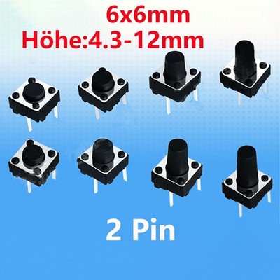 2 Pin 6x6x4.3mm-12mm DIP Taktile Drucktaste PCB Schalter Mikro Minitaster SPST