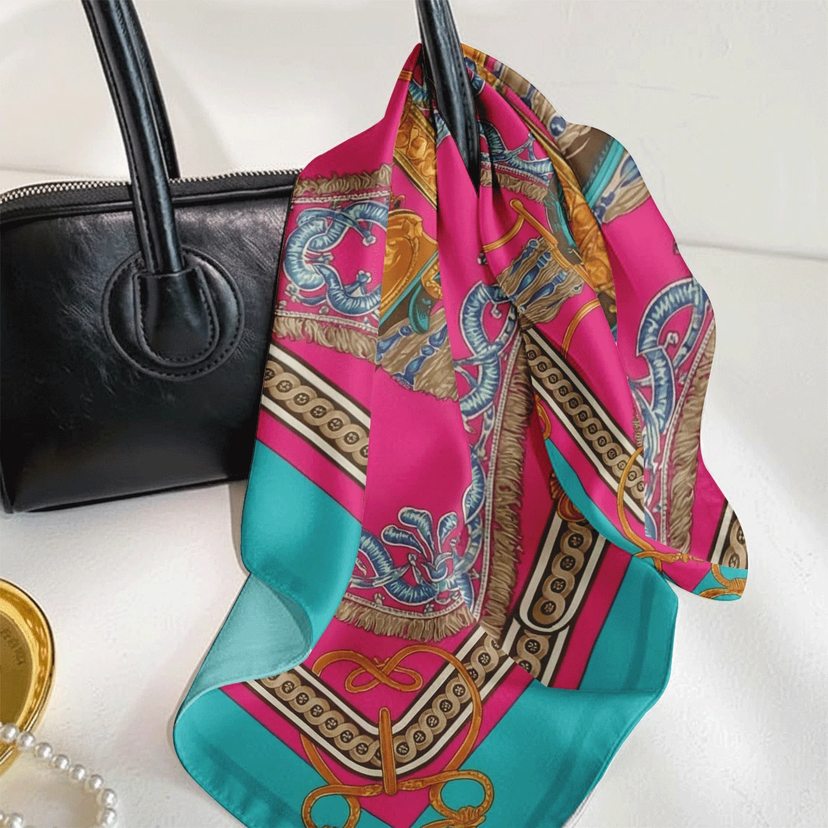 100% Mulberry Silk 43" Large Square Scarf Women Neckerchief Wrap Shawl Blue