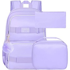 3PCS Backpack for Girls, 17" Water Resistant School Bag with Lunch Box, Cute ...