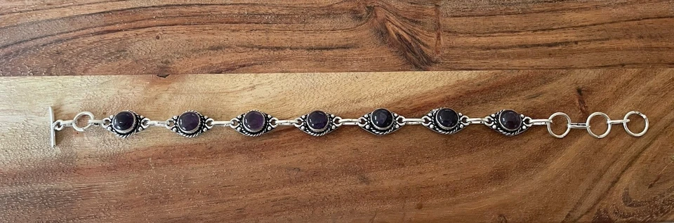 Pulsera Piedras Preciosas Amatista 24cm -Plata de Ley 925 Chapada-Nueva Foto 4 de 4