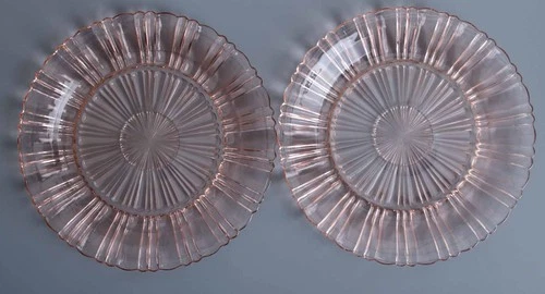 2 Vintage Pink Depression Glass  Plates in "Sierra Pinwheel" Jeannette Glass 10"