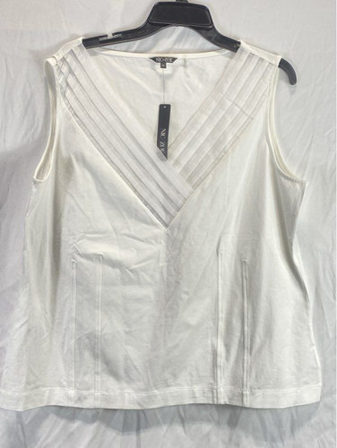 NWT NIC+ZOE Womens White Pleated Sleeveless V-Neck Pullover Tank Top Size 1X