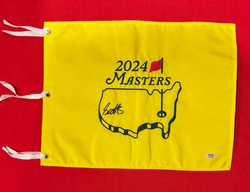 Scottie Scheffler PGA Autographed Signed 2024 MASTERS Winner Pin Flag PSA