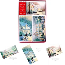 Boxed Christmas Cards Assortment Snowy Houses 40 Pack Envelopes Foil Seals