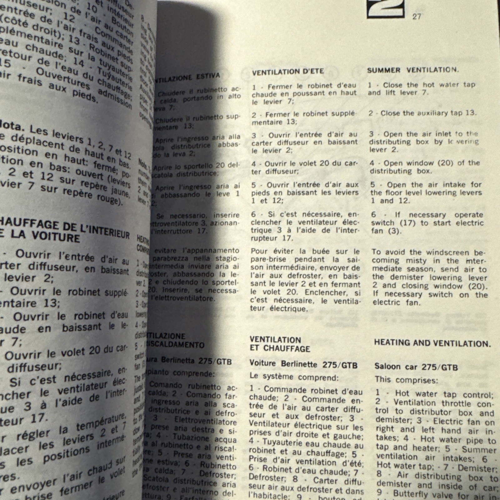 Reprinted Ferrari 275 GTB/GTS Owners Manual Handbook