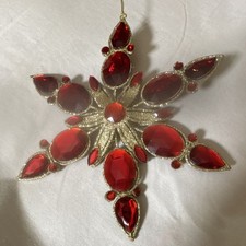 Red Gold Glitter Star Hanging Ornament Plastic Holiday Christmas Decor 6"