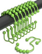 Double Shower Curtain Hooks Rust Proof Set of 12 - Stainless Steel Green Showe