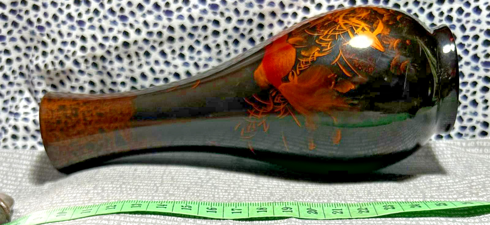 Lacquer Ware Tear drop shape Koi Carp Crisp Orange Design Vase Papier Mache Bud image 8