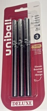 Uniball Deluxe Rollerball Pens Micro Point 0.5mm Black Ink 3-Pack - Brand New