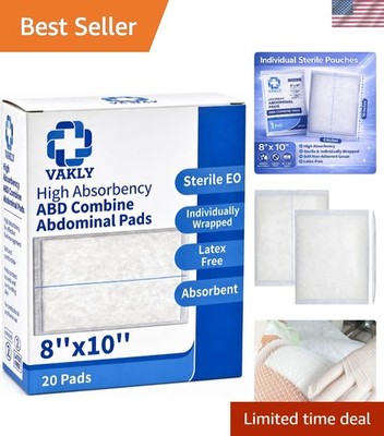 ABD Pads 8'' x 10'' Sterile 20 Pack   Abdominal Combine Gauze Pads, High Absorb...
