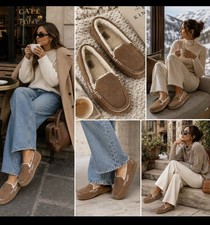 UGG Ansley Suede Sheepskin Lined Moccasin Slippers Chestnut Sz US 9 Price Firm
