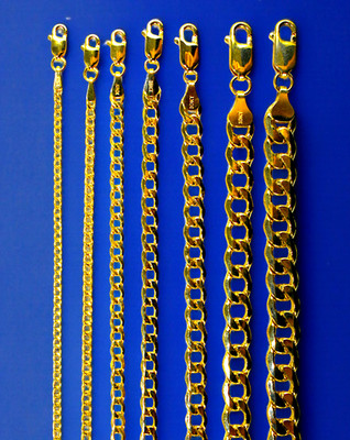 10K Yellow Gold Curb Cuban Necklace Bracelet Chain Real Gold 2mm-8mm 7''-30''