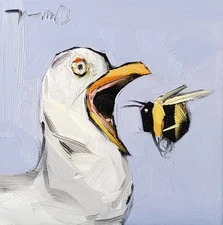 Jose Trujillo PRINT 16x16 Impressionism Painting Expressive Artwork Bird Bee