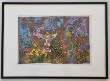 Impression offset d'après Robert Combas – Illustration de 1986 encadrée