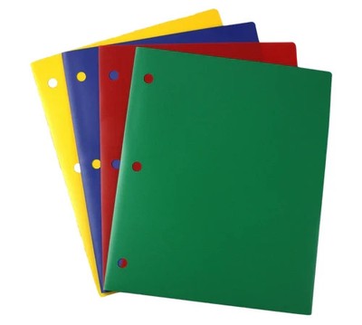 Plastic Folders with Pockets 4 Pack   School Folder Organizer with Holes