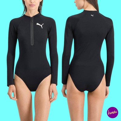 PUMA Women's Lamgar Long Sleeve Surf Suit, UV Protection, Black, UK S | EU 36