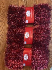 3 Packs red tinsel garland 15 feet each Holiday Time