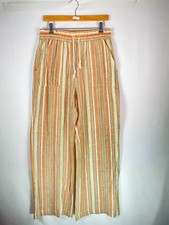 New Indigo Rein Multicolor Stripe Wide Leg Linen Blend Pants Sz L Beach Coastal