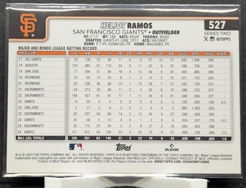 2025 Topps Series 2 #527 Heliot Ramos Rainbow Foil NM - Picture 2 of 2
