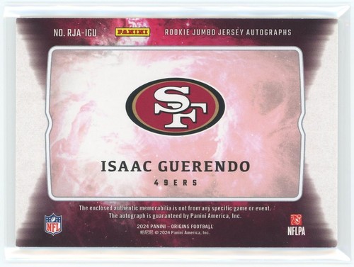 2024 Panini Origins Rookie Jumbo Jersey Autographs Isaac Guerendo #RJA-IGU 49ers - Picture 2 of 2