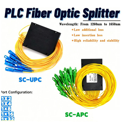 SC/APC SC/UPC FTTH Fiber Optic Splitter PLC FBT Coupler 1x2 1x8 1x16 Singlemode
