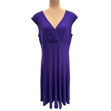 Lauren Ralph Lauren Purple A-Line Dress Size 16 Surplice V-Neck Stretch Knit