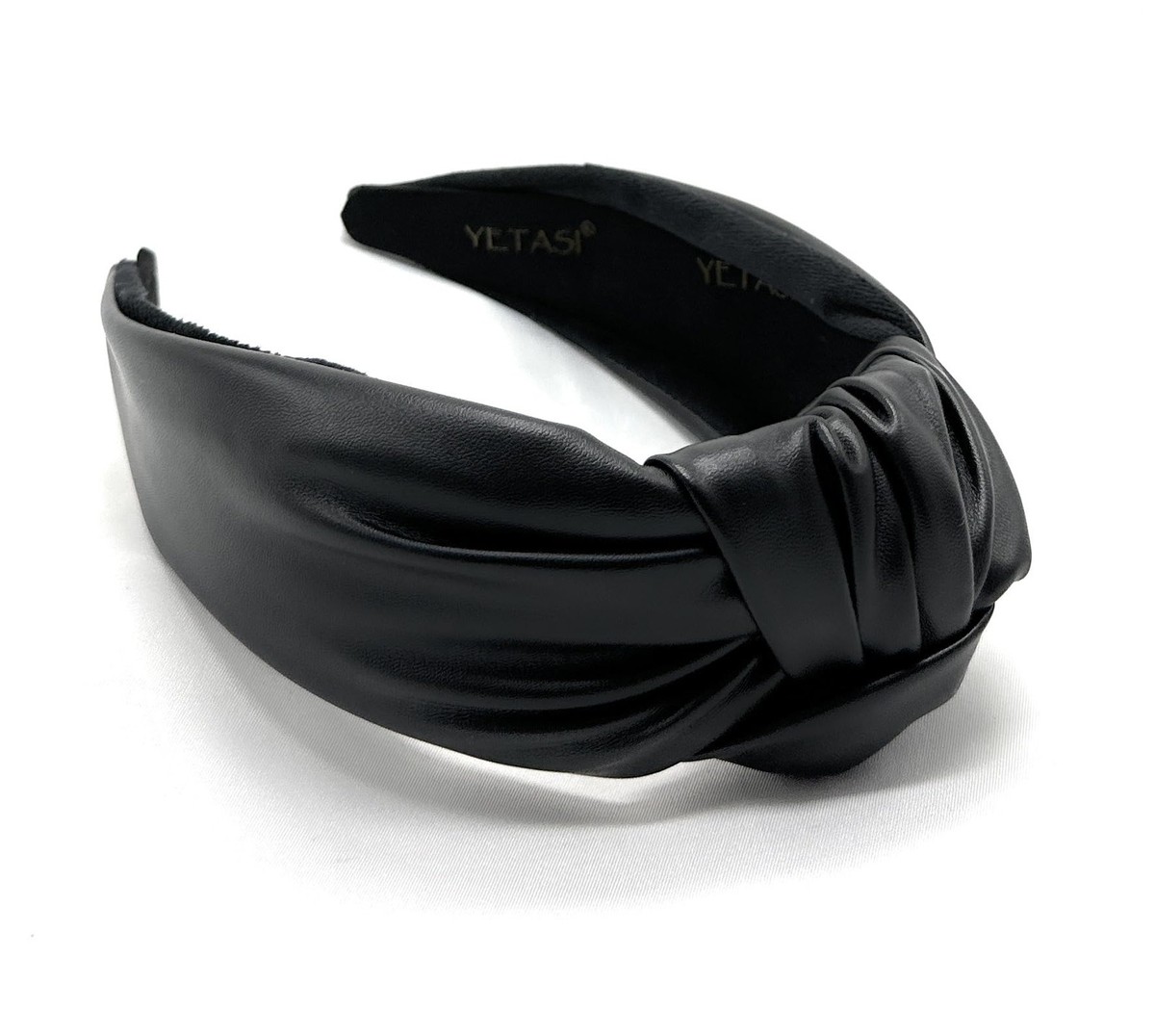 2.5-inch Thick Black Leather Knotted Headband for Women Top  display picture 1