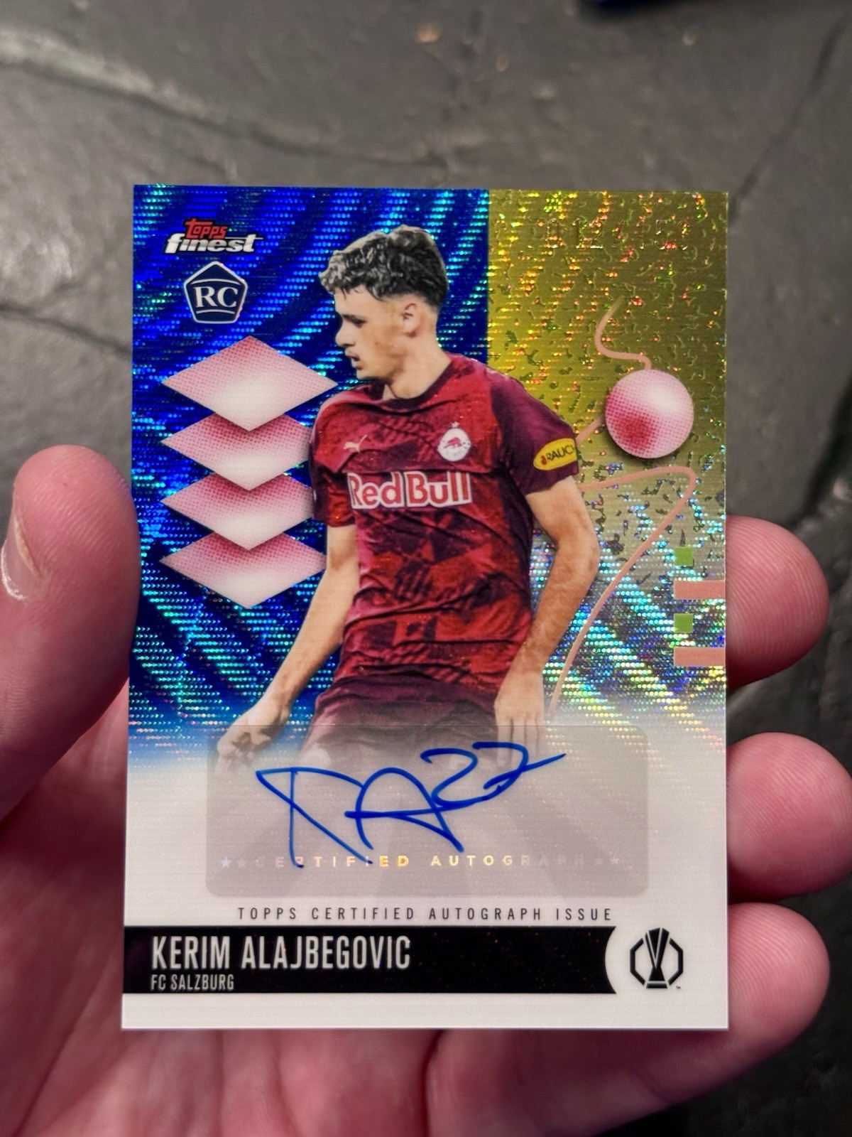 Topps Finest UEFA 2025/26 Kerim Alajbegovic RC Auto /150 Blue Wave view 1