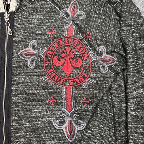 Vtg Y2K Affliction Reversible Hoodie Full Zip Up Mens L Grunge Wings Cross Goth - Picture 13 of 14