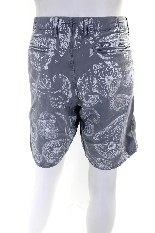 Pantalones Cortos Caqui Informales Estampado Paisley Frente Plano Para Hombres Gris Blanco Talla 36 Foto 3 de 4